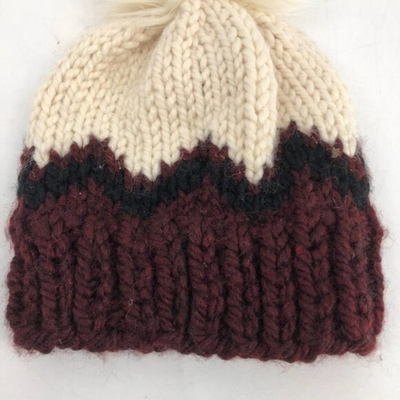 Strings  & Things crochet toque burgundy chevron Pom Pom beanie (toque) - Picture 9 of 10